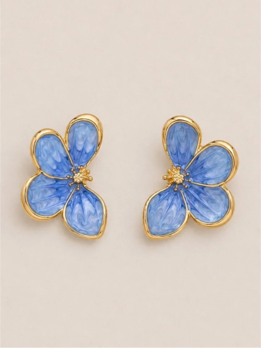 New! Blue Hand Painted Flower Earrings (2013) NWOT